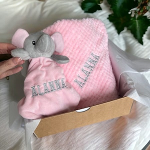 Personalisierte Baby-Geschenk-Set rosa Elefant Baby-Mädchen-Box, Baby-Dusche-Geschenk, personalisierte Baby Geschenk