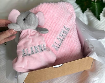 Personalised pink elephant baby girl gift set, new born baby girl box, baby girl shower gift, Personalized baby gift