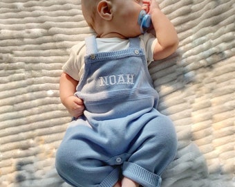 Gebreide babybroekjes, ontwerper babyjongen romper, babyjongen tuinbroeken, kraamcadeau, babyjongen doopoutfit, pasgeboren cadeau