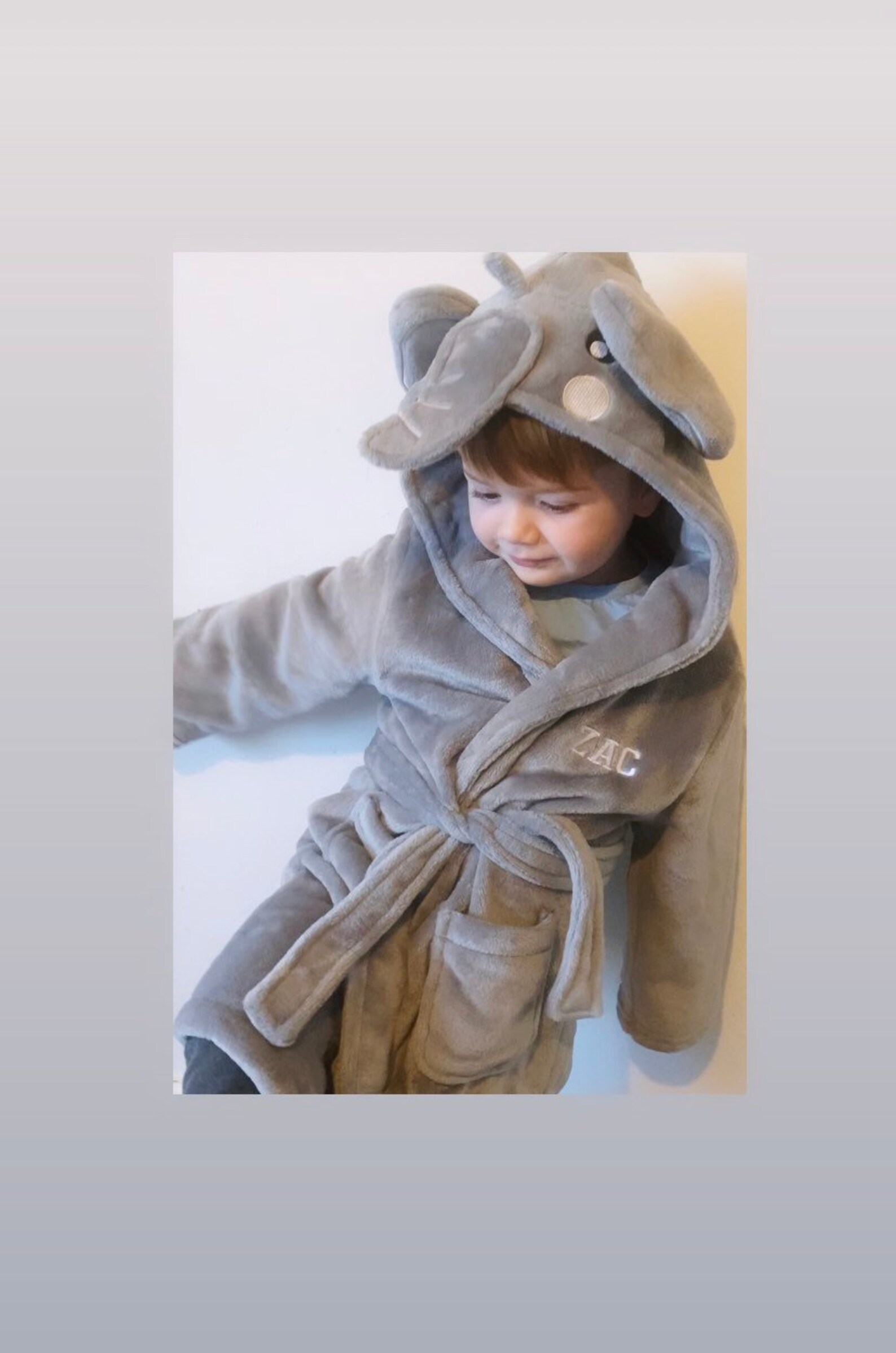 Personalised bath robe baby hooded dressing gown grey fleece Etsy
