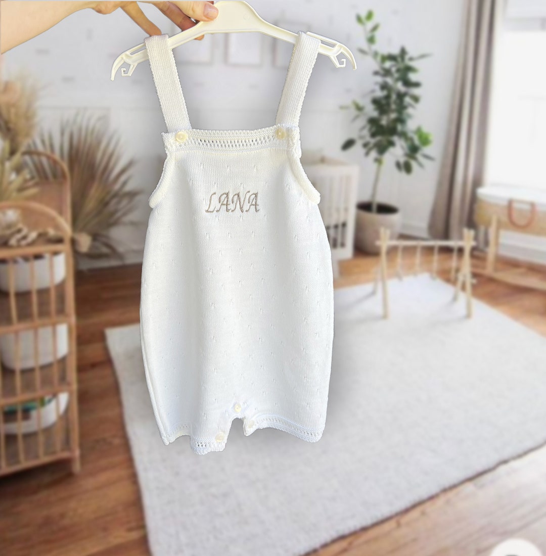 Knit Pointelle Baby Dungarees, Designer Baby Boy Romper, Baby Boy