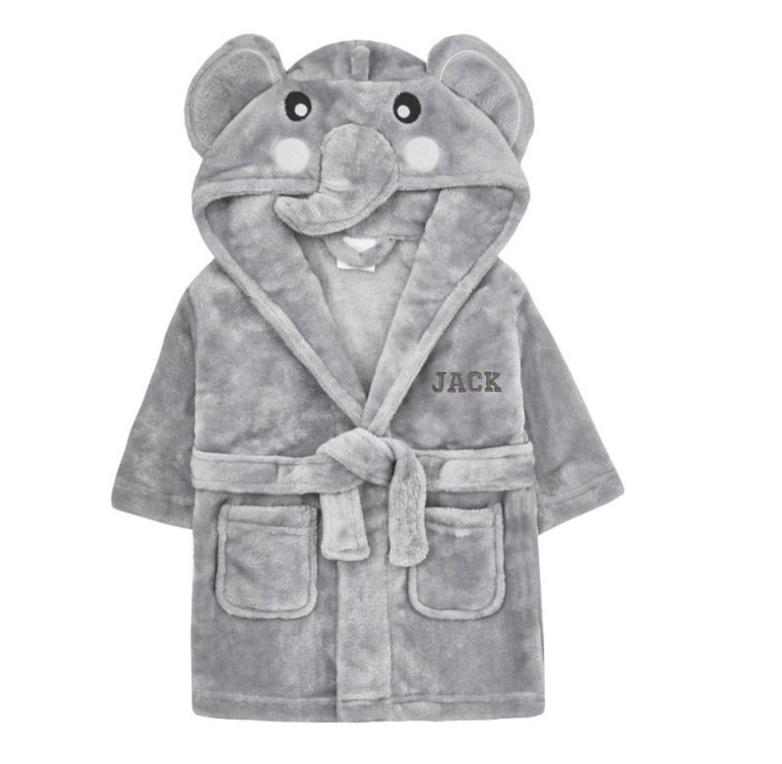 Personalised bath robe baby hooded dressing gown grey fleece Etsy