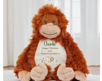 Personalised Monkey Teddy | Custom Name Plush Toy | Cute Jungle Animal Birthday Gift for Kids | Soft Stuffed Monkey Toy Keepsake