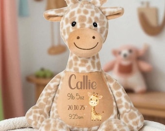 Personalised Giraffe Baby Stats Soft toy, Baby Gift, Birth Gift, Custom, Baby Boy, Giraffe gift, Gifts for Grandchildren, Children's gift