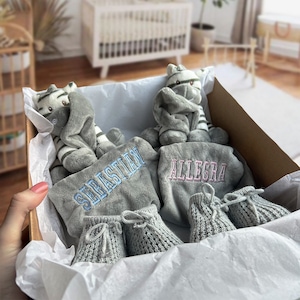 Twin Baby Gift Set, Zebra Baby Gift, Baby Gift Hamper, twin baby shower, twin baby girls, twin baby boys, personalised twins baby gift