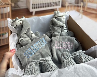 Twin Baby Gift Set, Zebra Baby Gift, Baby Gift Hamper, twin baby shower, twin baby girls, twin baby boys, personalised twins baby gift