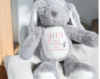 Gepersonaliseerde pluche konijn | Aangepaste naam teddykonijn | Leuk verjaardagscadeau voor meisjes en jongens | Aandenken zacht speelgoed