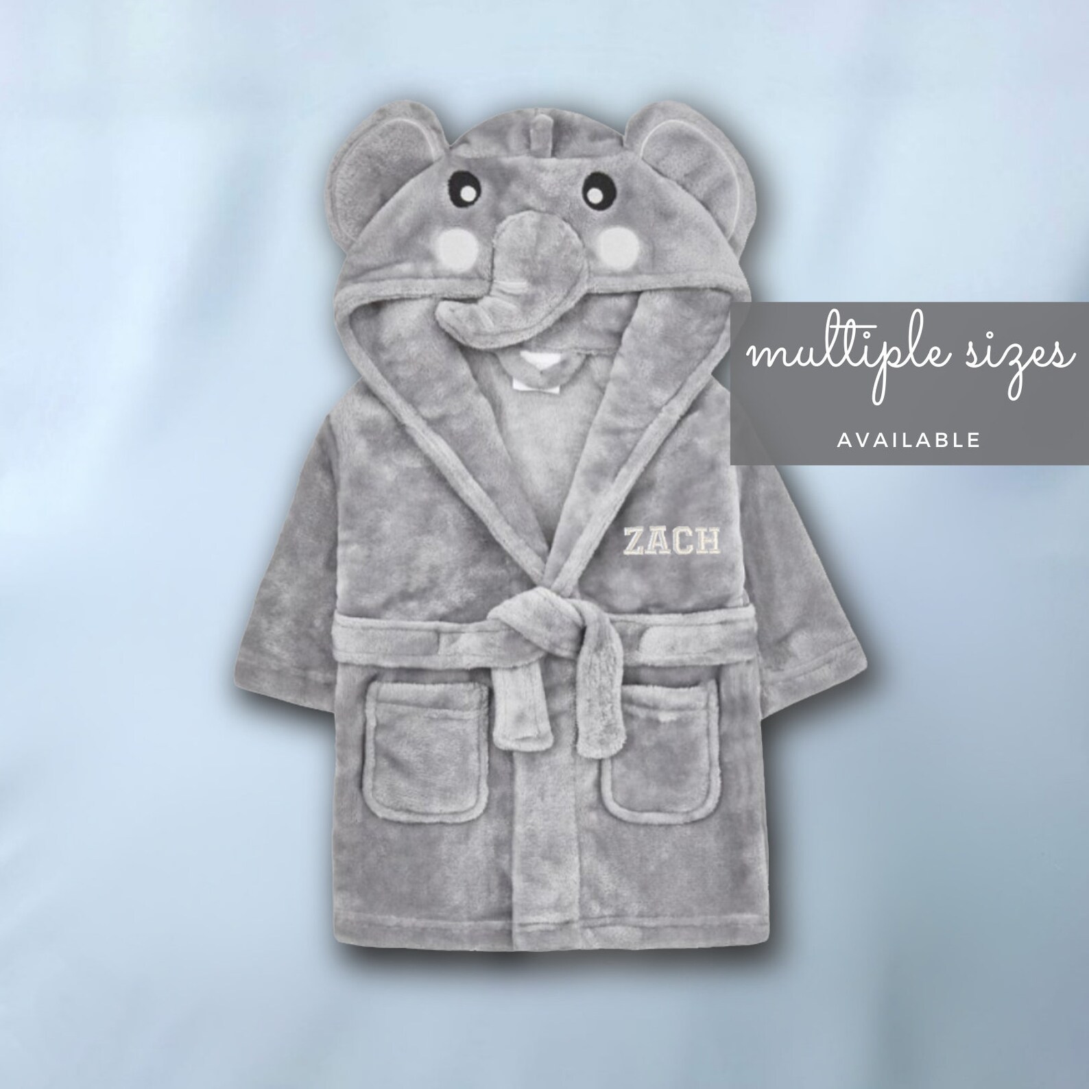 Personalised bath robe baby hooded dressing gown grey fleece Etsy
