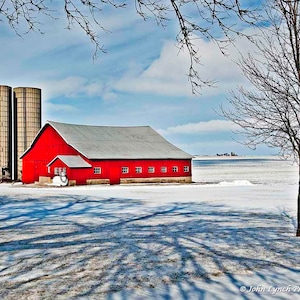 Roter Barn_Winter, Schnee, Scheune, Farbe, Wandkunst