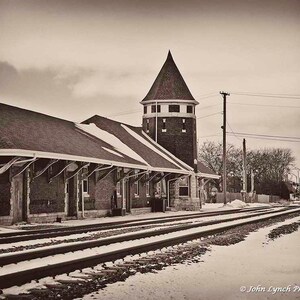 Train Station, Winter, Brown Tone, Sepia, Illinois, Wall Decor