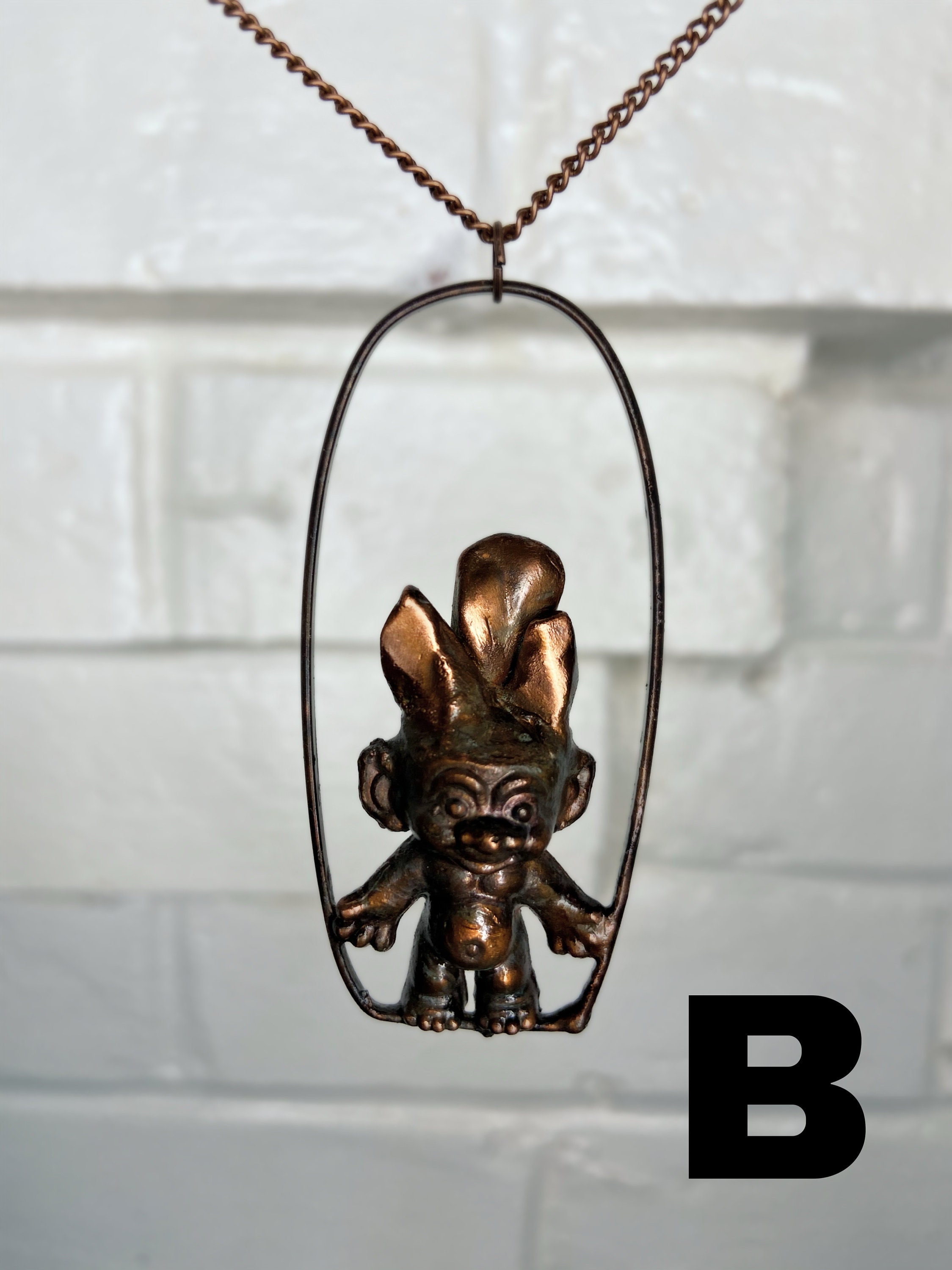 Copper Crystal Troll Necklace / Troll Jewelry / 90s Jewelry / Etsy