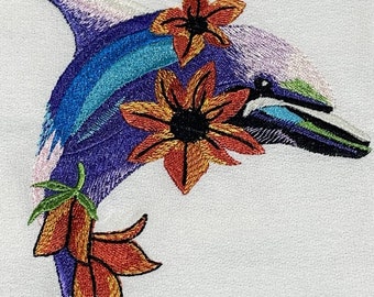 Colorful Vibrante, Floral Dolphin Marine Animal Machine Embroidery, Beached Party Ocean Summer Design, PES DST JEF Instant Download