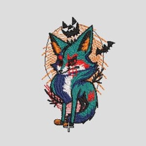 The Angry Fox's Halloween Stare, Embroidery File, Machine embroidery designs, file - 2 different sizes INSTANT DOWNLOAD