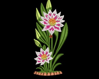 Lotus Water Lily Wildflower Embroidery Design, Botanical Floral Machine Pattern Shirt, PES DST JEF Instant Download