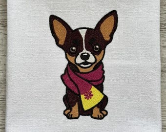 Cute Chihuahua Scarf Dog Embroidery Design, Adorable Machine Embroidery Pattern PES DST JEF Tote Bag Instant Download