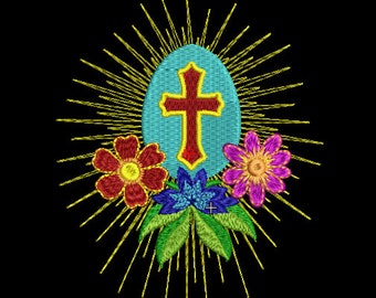Floral Cross Religious Embroidery Design Spring Machine Embroidery Pattern PES DST JEF Shirt Easter Gift Instant Download