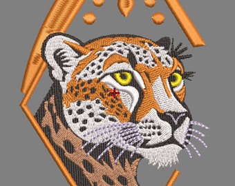 Fierce Leopard Geometric Bold Embroidery Design Machine Embroidery Pattern PES DST Hoodie Gift for Him Instant Download