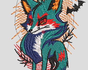 La mirada del zorro enojado. Diseño de bordado gótico espeluznante para Halloween. Patrón de bordado a máquina. Sudadera con capucha PES DST. Regalo espeluznante. Descarga instantánea.