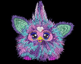 Fluffy Toy Nostalgic Creature Embroidery Design, 90s Retro Monster Machine Pattern, PES DST JEF Instant Download
