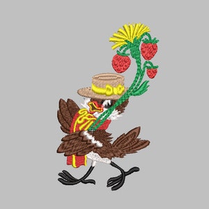 Sparrow with Strawberries, Embroidery File, Machine embroidery designs, file - 2 different sizes INSTANT DOWNLOAD