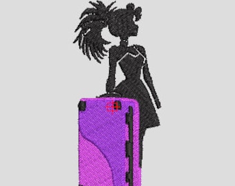 Voyage of Dreams Travel Girl Silhouette Bold Embroidery Design Machine Embroidery Pattern PES DST Tote Bag Gift for Her Instant Download