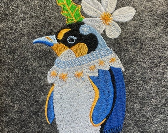 Cute Penguin Flower Machine Embroidery, Winter Holiday Design Character For Christmas Gift Idea PES DST JEF Instant Download