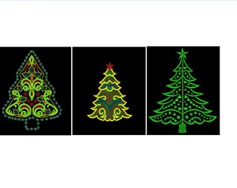 Set of 3, Tradition Style Christmas Tree Celebration Machine Embroidery, Holiday Party Family Decor Design PES DST JEF Instant Download