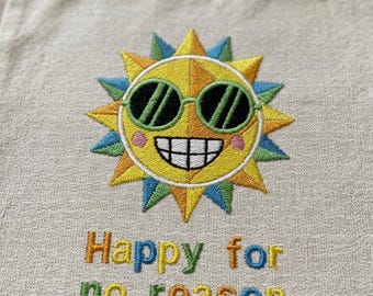 Cute Happy Sun Sunglasses Embroidery Design, Whimsical Machine Embroidery Pattern PES DST, Hoodie Instant Download