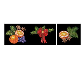 Set of 3, Christmas Compositions, Orange Spice, Cinnamon Anise, Pine Needles, Embroidery Design, Winter Spices, PES DST JEF Instant Download