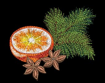 Cozy Christmas Orange Spice Botanical Embroidery Design Holiday Machine Embroidery Pattern PES DST Kitchen Gift Instant Download