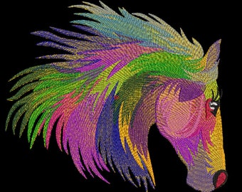 Gothic Horse Colorful Machine Embroidery Design, Summer Festivities Idea, Cute Country Fair Pattern, PES DST JEF Instant Download