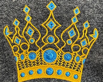 Golden Crown Blue Jewels Machine Embroidery, Royal Tiara Crest Design, Princess Birthday Gift Idea PES DST JEF Instant Download
