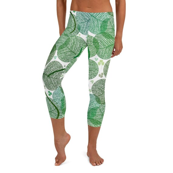 Sports capri leggings with prints of clover leaves elastic Etsy