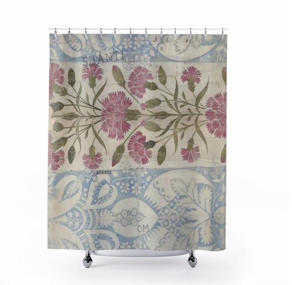 Om Shanti Floral Batik Shower Curtain Etsy
