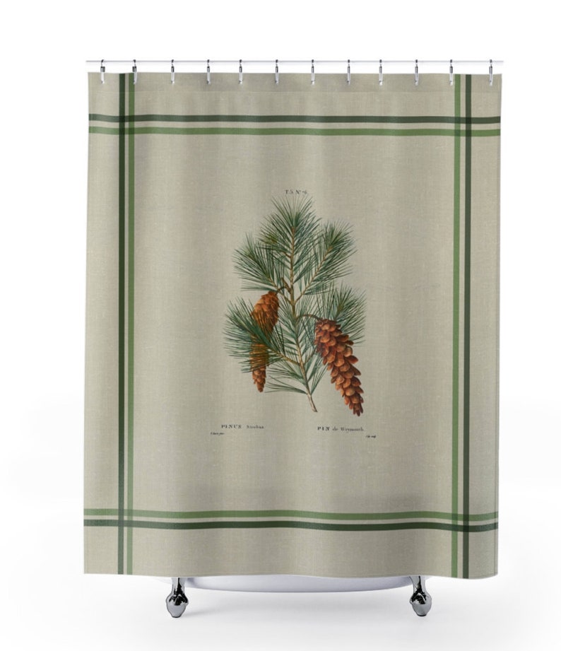 Pinecone w linen burlap texture printed Shower Curtain Free Etsy