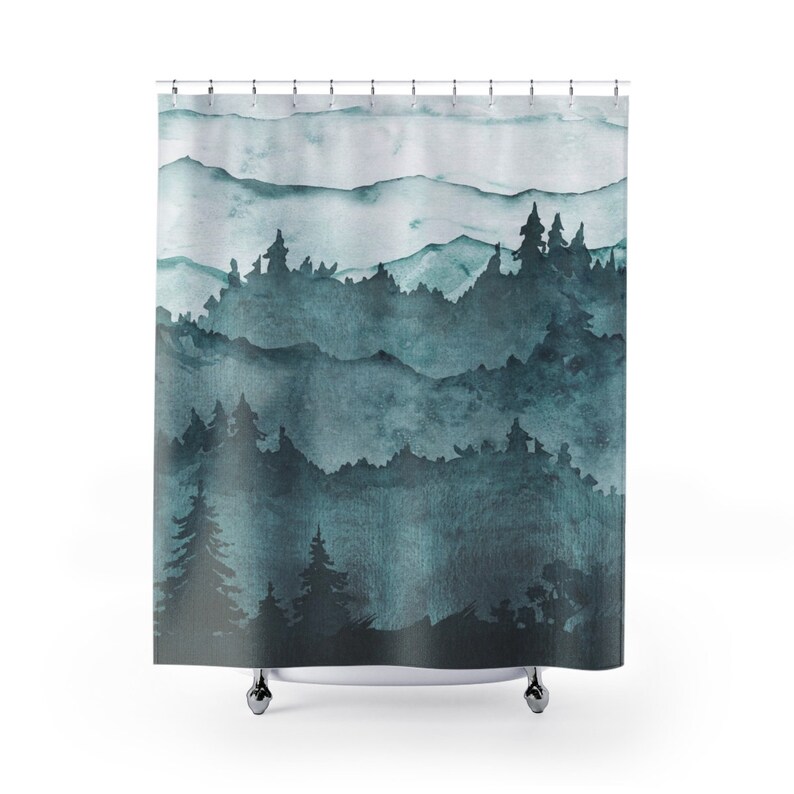 Mountains and Forest Watercolor Shower Curtain Etsy