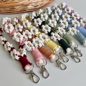 Flower Macrame Wristlet Keychain | Boho Keychain for Women | Handmade Floral Macrame Wrist Strap | Cute Bag Charm | Gift for Her