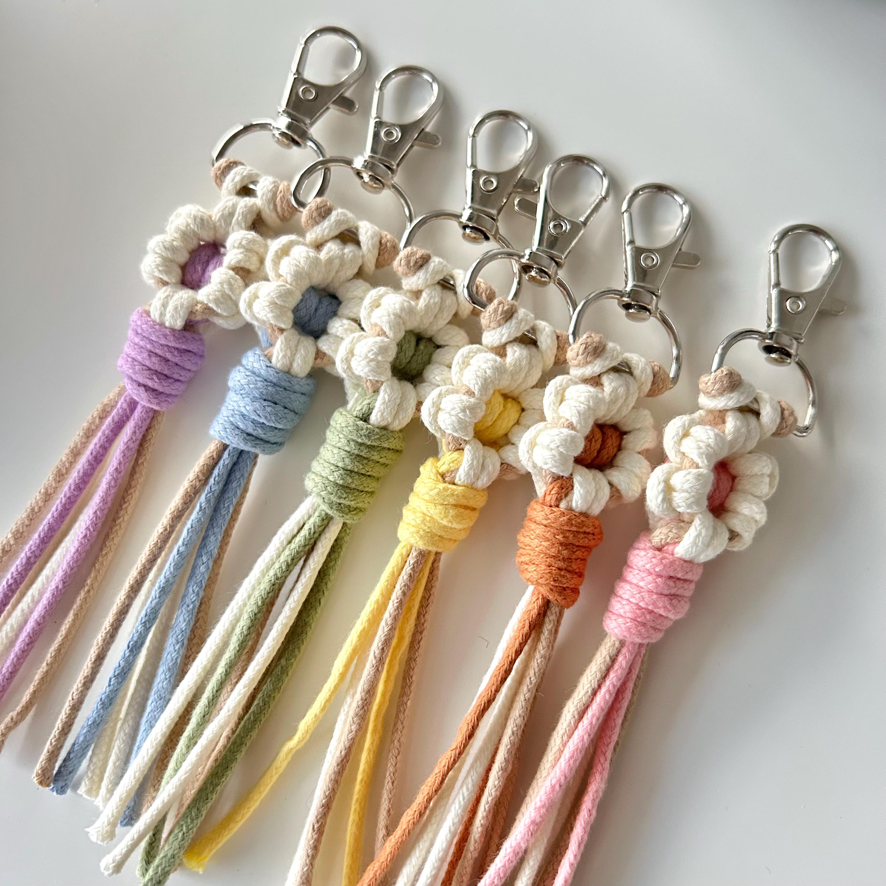 Macrame Flower Keychain: Boho Bag Charm, Handmade Cotton Accessory