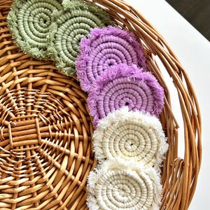 Macrame Car Coasters Set of 2 – Boho Car Decor for Cup Holders, Handmade Cotton Coasters, Gift for Her, Aesthetic Car Accessories