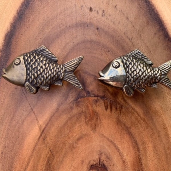 FISH, Solid Bronze Drawer Pull, Door Handle, Knob, Beach Theme Decor, Polished, Patina