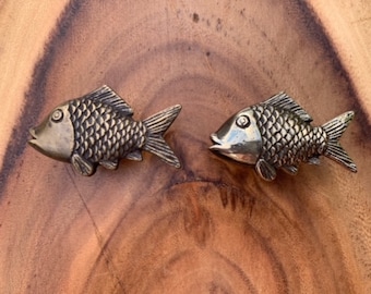 FISH, Solid Bronze Drawer Pull, Door Handle, Knob, Beach Theme Decor, Polished, Patina