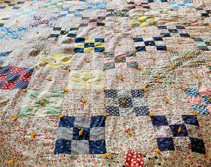 Vintage Handmade Handtied Quilt 84 X 84 Old Quilt, Vintage Bedding