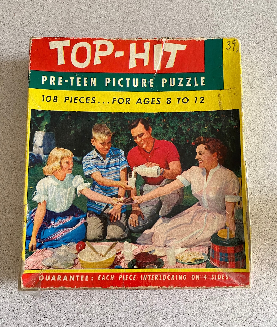 1950s Family Picnic Tophit Preteen Picture Puzzle Plaid Thermos