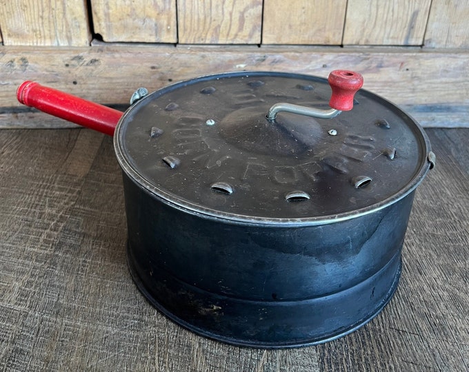 Vintage EZ Corn Popper With Red Handle Stovetop Popcorn Popper Vintage