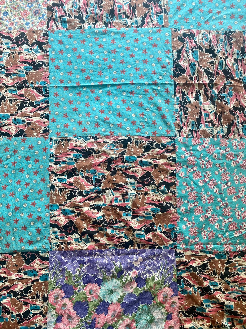 Vintage Quilt Topper 52 X 75 Retro Fabrics Etsy