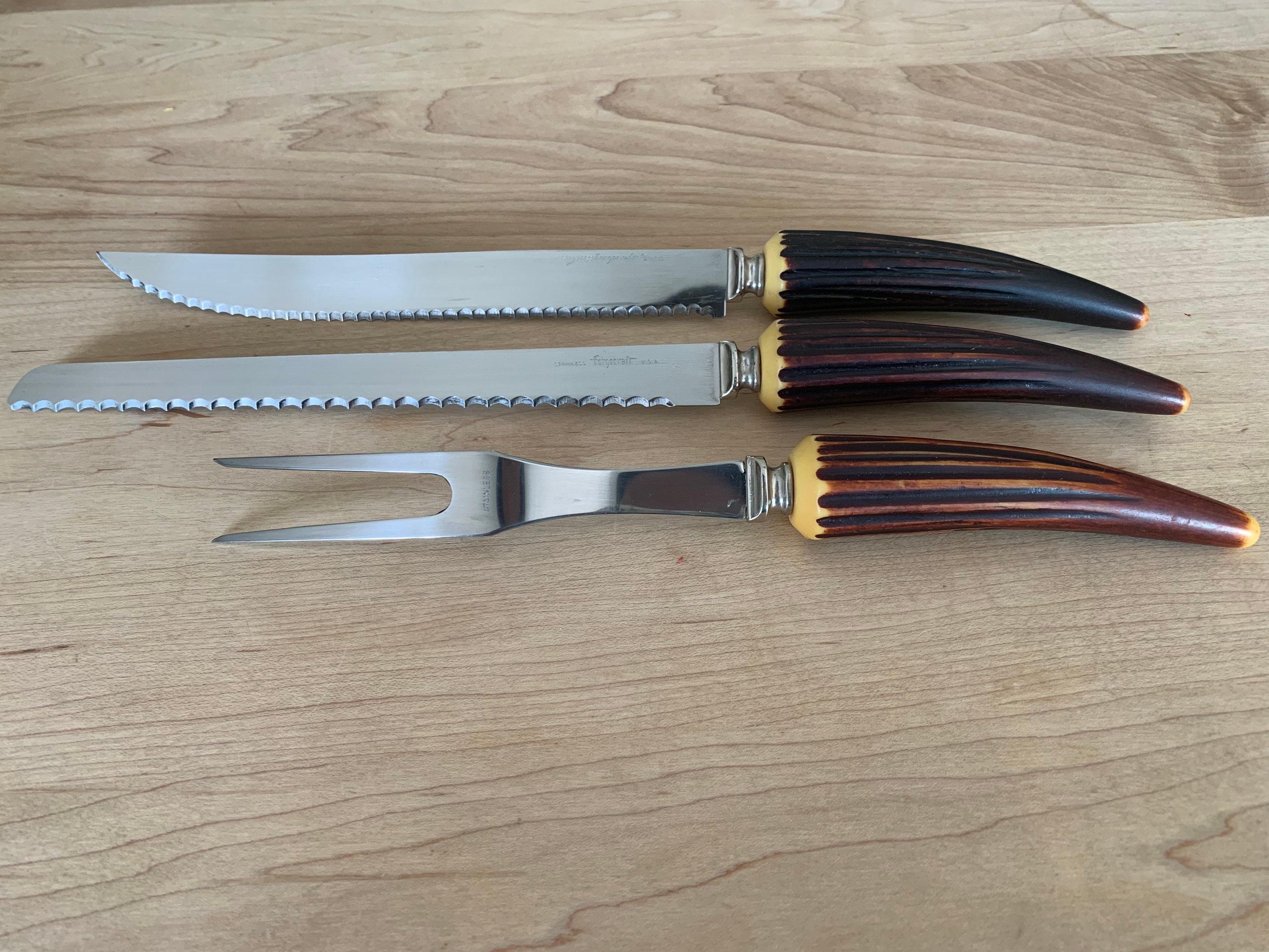 Faux Stag Horn Meat Carving Set Two Serrated Knives and a Etsy