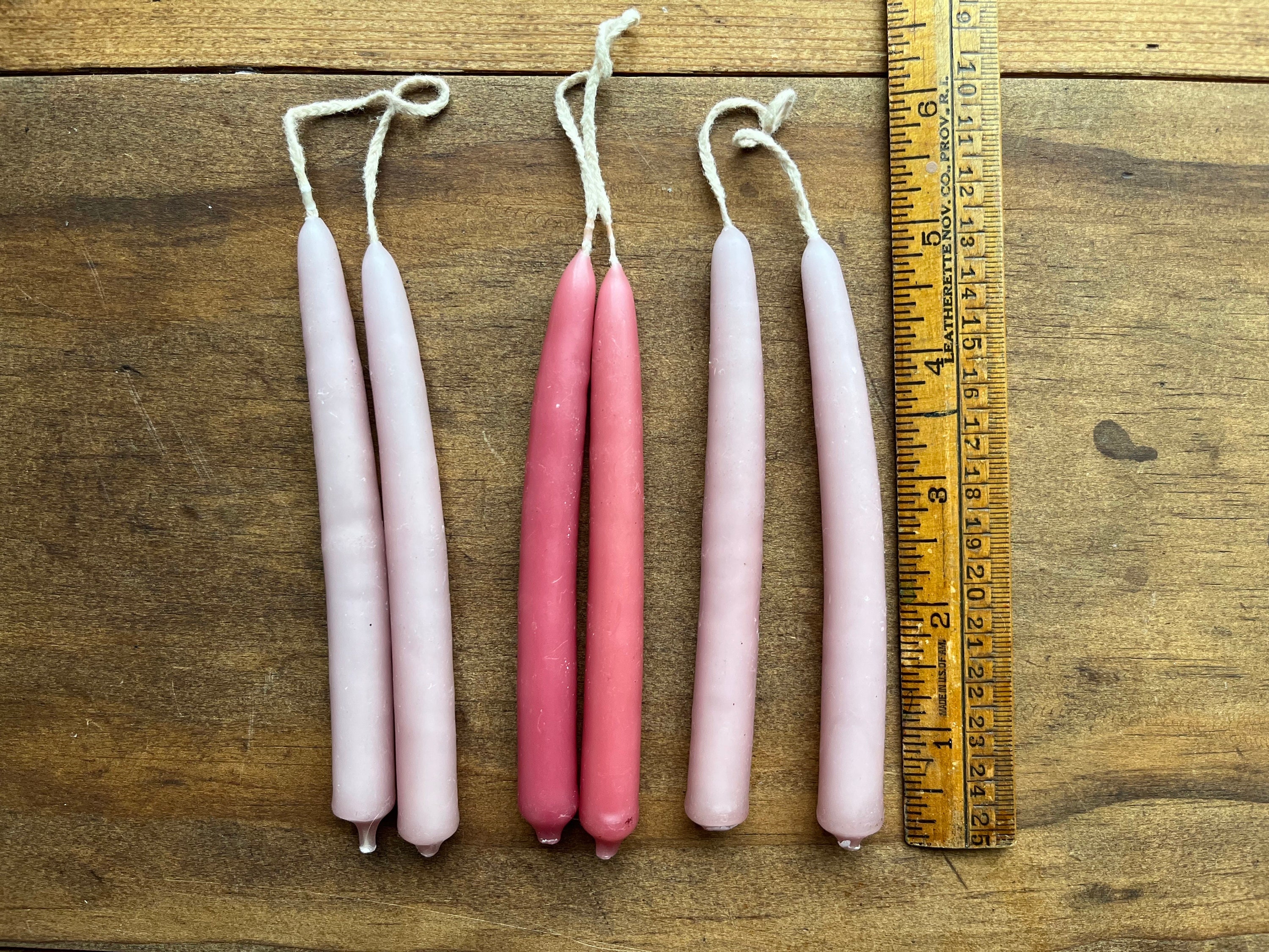 Set of 7 Pink Vintage Hand-dipped Small Taper Candles - 4 1