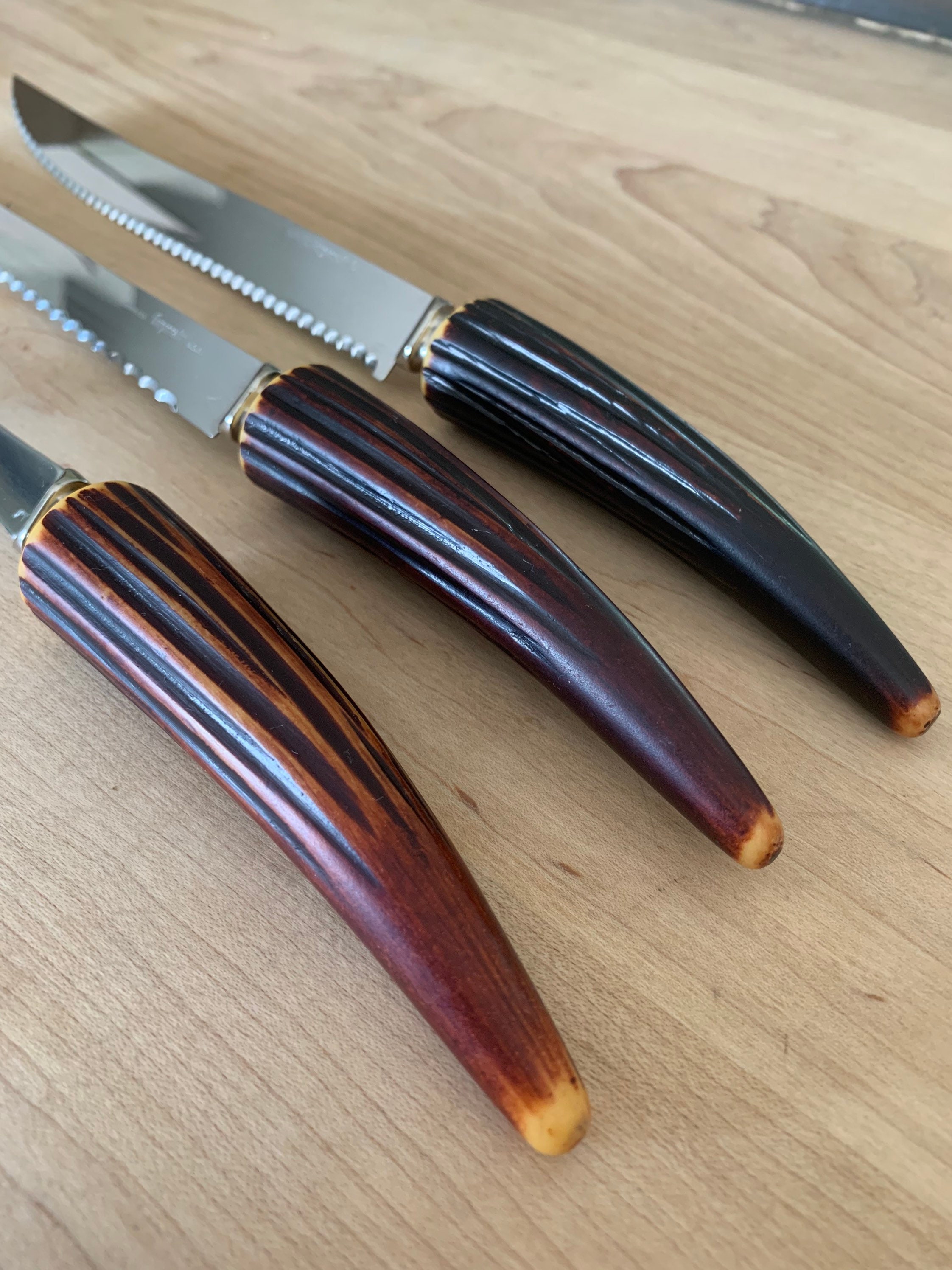 Faux Stag Horn Meat Carving Set Two Serrated Knives and a Etsy