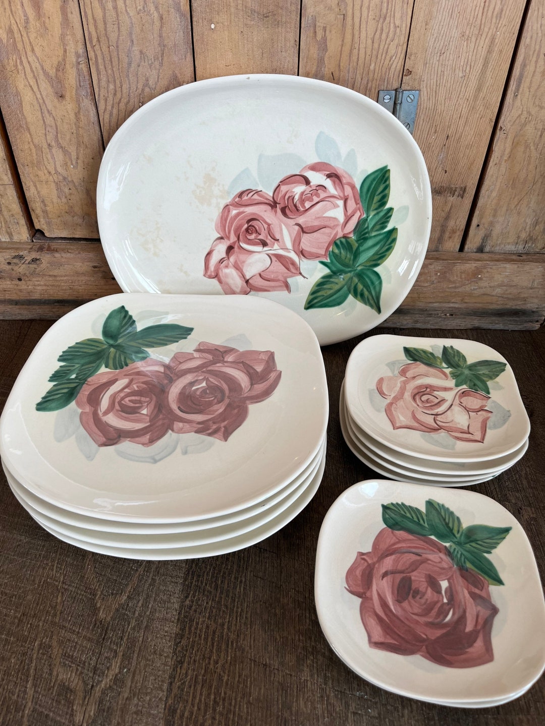 Early 1940s Redwing Pottery Lexington Rose Set 4 Dinner Etsy