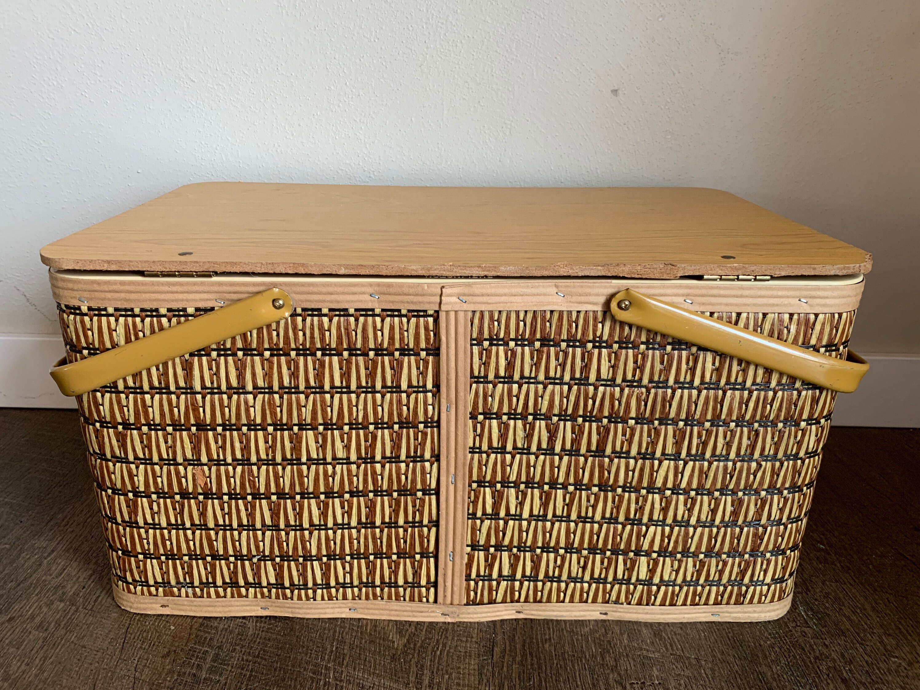 Vintage Burlington Picnic Basket with Plastic Dishes Brown Etsy